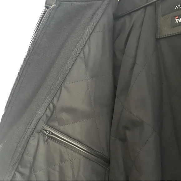 Wilsons Alan Black Leather Grunge Motorcycle Jacket With Removable Hood Size L - Picture 10 of 15